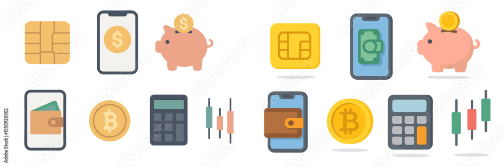 Aufkleber digital finance concepts with various money management icons and illustrations in a modern design st