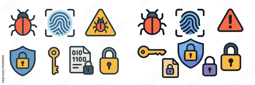 Aufkleber cybersecurity elements showcasing digital protection measures and threat recognition in a tech-focus