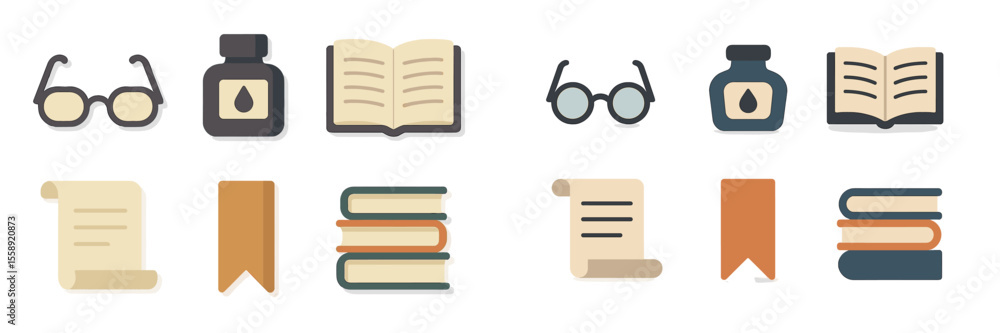 Poster various educational icons representing literature and reading materials created in a modern flat des