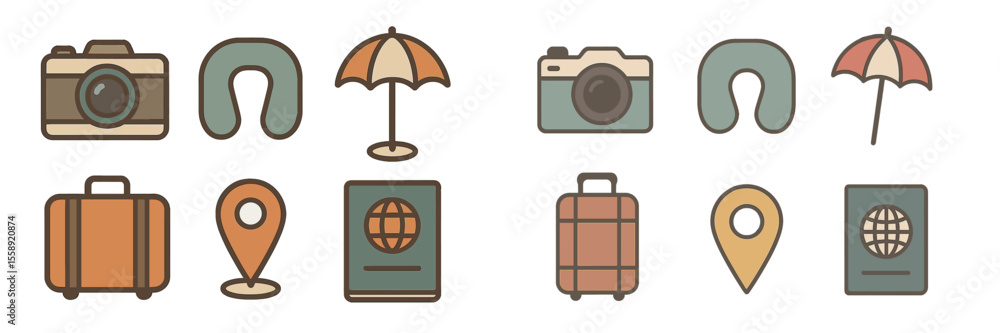 Poster travel essentials and accessories displayed in a vibrant design with icons representing key items fo