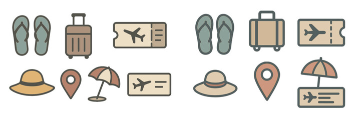 Travel essentials featuring luggage, tickets, and beach items ready for a sunny vacation getaway