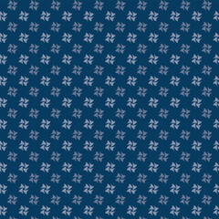 Fototapeta premium Small white flowers pattern doodle shapes motif continuous classic blue background. Modern floral fabric design textile swatch ladies dress, men's shirt all over print block.