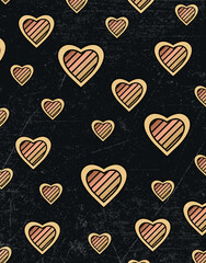 Striped Hand Drawn Hearts on Grunge Background