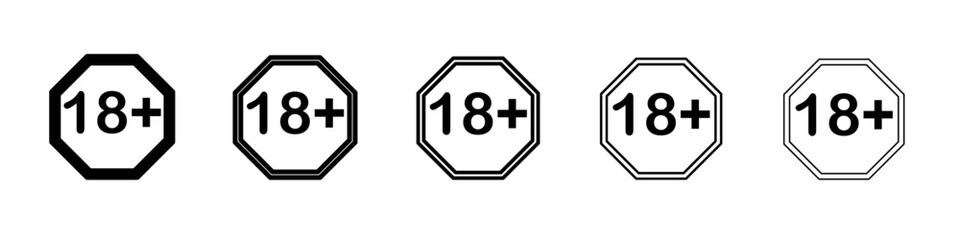 18 plus icon vector thin outline style sign