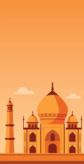 Vector vertical illustration of Taj Mahal banner with empty space for text. Ideal for holidays, tourism, presentations, social media and posters about the beauty and cultural richness of India