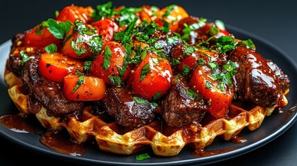 Savory Steak and Tomato Waffle Creation