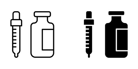 Medical Glass Bottle and Syringe Icon set. Symbol isolated white background. vector illustration. color editable.