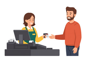 Friendly Cashier and Customer Interaction at Supermarket Checkout Counter