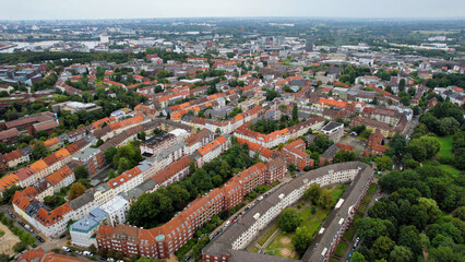 Aerial view of the old town of the city Harburg Hamburg in Germany on an overcast day in afternoon