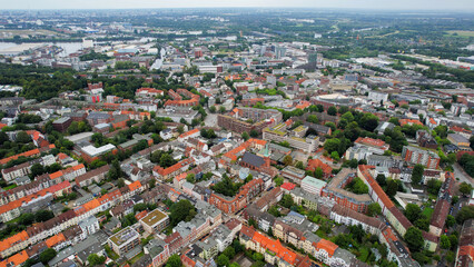 Aerial view of the old town of the city Harburg Hamburg in Germany on an overcast day in afternoon