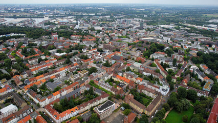 Aerial view of the old town of the city Harburg Hamburg in Germany on an overcast day in afternoon