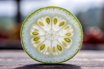 Cross Section of a Green Winged Bean Showing Seeds