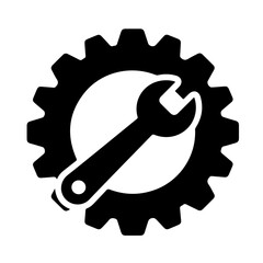 Maintenance and Settings Gear with Wrench Icon. Gear and wrench icon symbolizing maintenance, settings, repair, technical support, and mechanical processes. Clean vector design.
