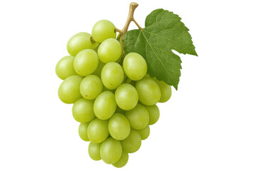 Obraz premium Close-up of a bunch of ripe green grapes with a leaf, isolated on a transparent background, ideal for food and beverage projects
