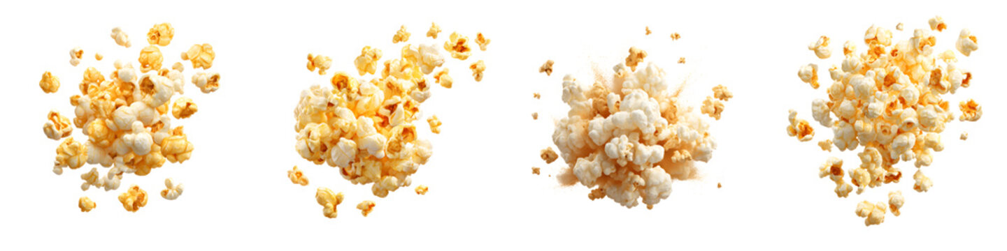 Delicious Popcorn Bursts: Flying Snack Collection Isolated on White