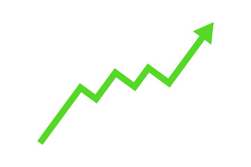 Green zigzag arrow showing upward trend and growth isolated on transparent background