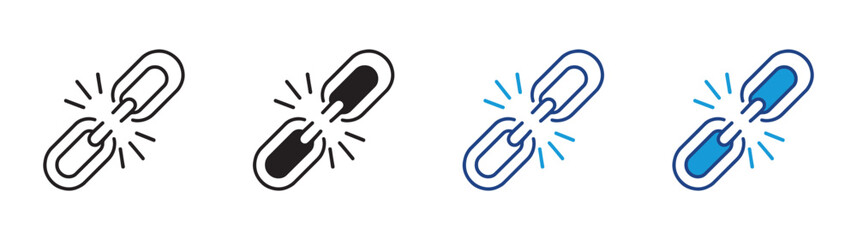 Broken or torn chain icon set. Connection, blockchain, connect and link, weaknesses single icon , vector illustration . 