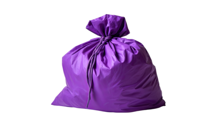Purple Garbage Bag: A striking close-up of a full, tied-up purple garbage bag, conveying a sense of waste management and disposal. 
