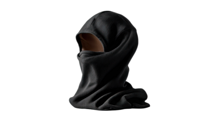 Mysterious Hood: A shadowy figure shrouded in a sleek, black hood, creating an aura of mystery and intrigue, perfect for evoking a sense of anonymity and secrecy. 