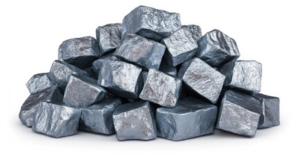 Pile of Metallic Nuggets: A 3D Render of Silver-Colored Metal Blocks