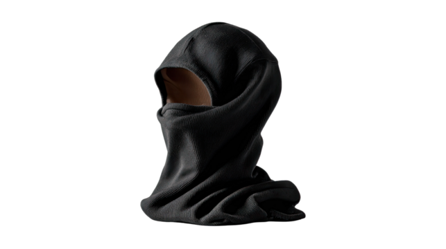 Mysterious Hood: A shadowy figure shrouded in a sleek, black hood, creating an aura of mystery and intrigue, perfect for evoking a sense of anonymity and secrecy. 