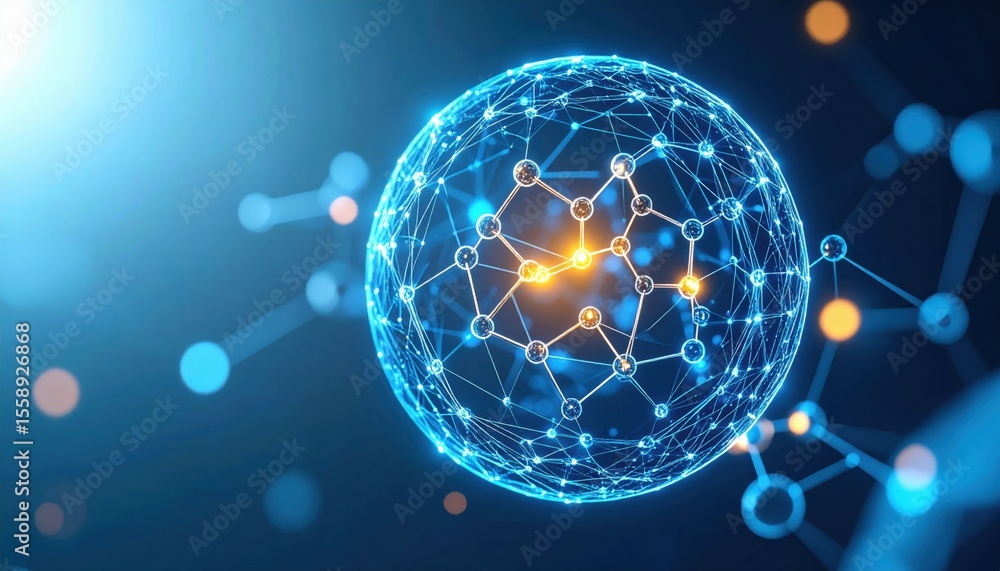 Poster a digital globe made of interconnected nodes and lines, symbolizing a complex network with glowing h