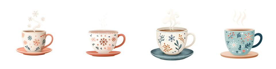 Cozy Winter Mugs: Steaming Hot Drinks with Snowflake Designs