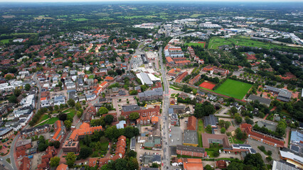 Aerial view of the old town of the city Kaltenkirchen in Germany on an overcast day in afternoon