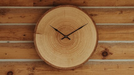 Rustic Wooden Clock: A handcrafted wall clock, fashioned from a tree trunk slice, adds a natural touch to a rustic, wooden wall.