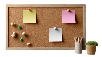 Cork Board of Creative Thoughts: A detailed shot of a cork board holds various elements of creativity, a visual representation of brainstorming and planning