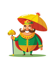 Fototapeta premium Cartoon King Character - Royal Attire with Umbrella and Staff