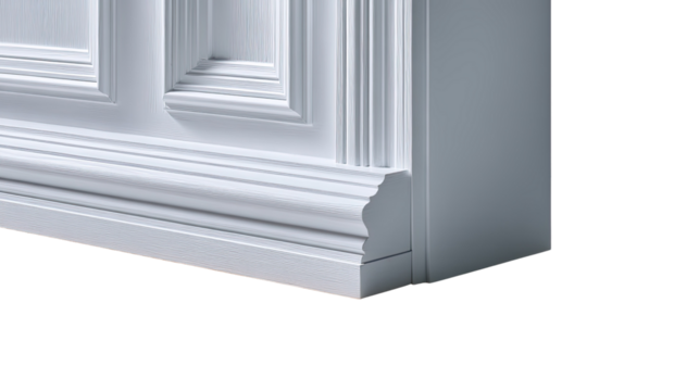  Architectural Elegance: A detailed view showcases the intricate molding of a white decorative element, the clean lines and shadows highlighting its refined artistry and sophistication.