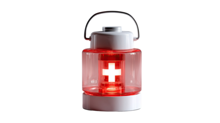 Emergency light with cross: A striking image of an emergency light, illuminated with a bright red glow and featuring a prominent cross symbol.