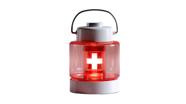 Emergency light with cross: A striking image of an emergency light, illuminated with a bright red glow and featuring a prominent cross symbol.
