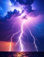Dramatic Lightning Storm Ocean Night Sky. (3)
