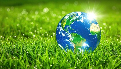Earth Day Green Grass Globe Sunrise Eco.