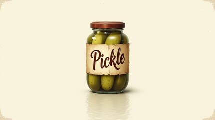 pickled cucumbers in glass jar.