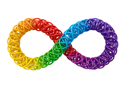 Abstract infinity symbol made of colorful intertwined tubes isolated on transparent background