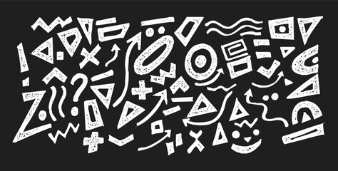 Hand Drawn Grunge Geometric Shapes and Arrows, Abstract Pattern and Background Vector Set