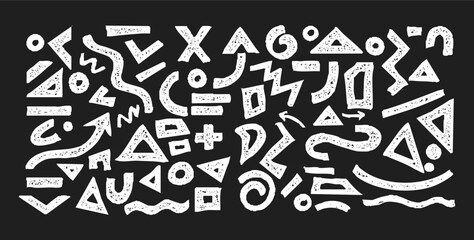 Hand Drawn Grunge Geometric Shapes and Arrows, Abstract Pattern and Background Vector Set