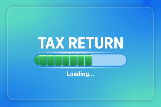 Tax return loading bar on a blue and green gradient background indicating progress completion - Powered by Adobe