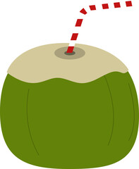 Green coconut with straw