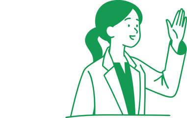 Businesswoman Raising Hand to Greet or Ask Question Illustration