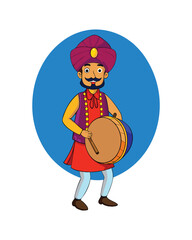 Indian Drummer Character - Traditional Attire with Drum