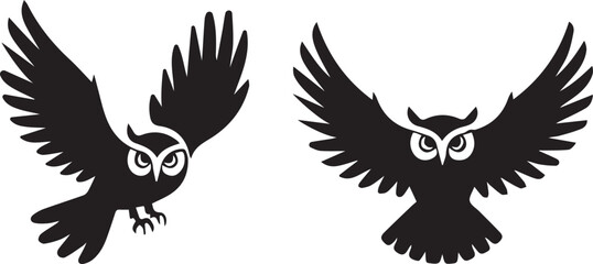 owl, bird, forest, night, eyes, feathers, silent, predator, perch, branch, outline, shape, black, icon, nocturnal, wise, creature, 