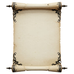 empty ancient parchment scroll for text or design mockup isolated on white background 