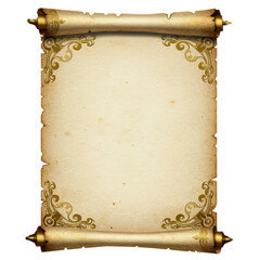 empty ancient parchment scroll for text or design mockup isolated on white background 