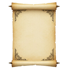 empty ancient parchment scroll for text or design mockup isolated on white background 