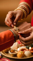 Raksha Bandhan 2025 &ndash; Celebrating the eternal bond with a close up of rakhi tying and vibrant Indian elements like diyas, sweets, and traditional thali