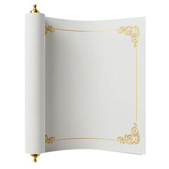 open decorative scroll paper for wedding, menu, or poster mockup isolated on white background 